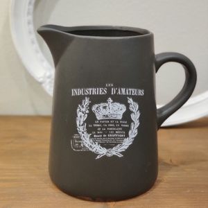 Matte Black Ceramic Pitcher with French Text